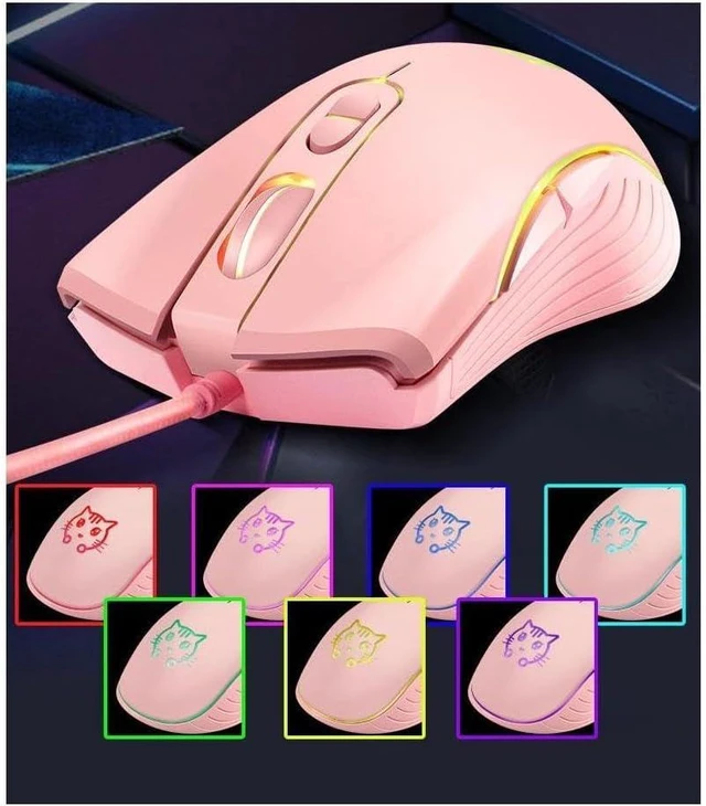 Alt view image 5 of 7 - Gaming Wired USB Mouse, 2400DPI 4 Adjustable Levels, Ergonomic Slient Mouse for PC/Desktop/Laptop - Pink Cat