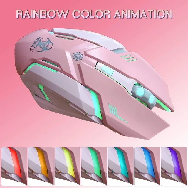 Alt view image 7 of 7 - VEGCOO Pink Wireless Gaming Mouse, Silent Click Wireless Mouse with Colorful RGB LED Lights, Rechargeable Computer Mice with Side Buttons and 3 Level DPI, for Laptop and Desktop