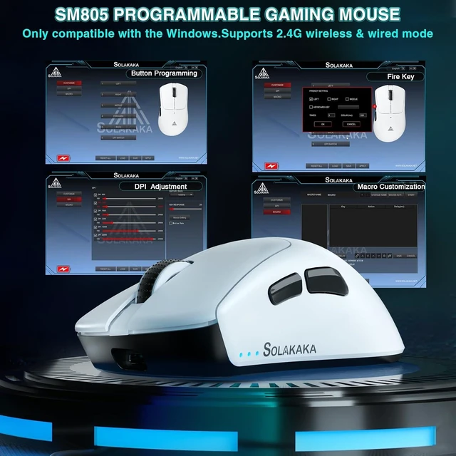 Alt view image 6 of 7 - SOLAKAKA SM805 Lightweight Wireless Gaming Mouse,24000 DPI,Tri-Modes Connection,BT5.0/Type-C Wired/2.4G Wireless Mouse Gaming with 2 Side Buttons, Engineering Grip Custom Mouse for Gamer,White