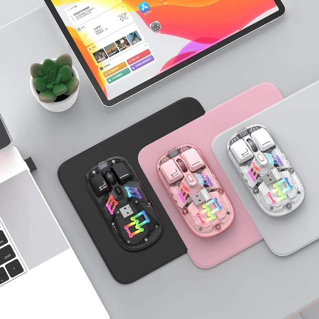 Alt view image 7 of 7 - Wireless Bluetooth Mouse, Transparent BT + 2.4G Dual-Mode Mechanical Mouse with Magnetic Top Cover, Rechargeable RGB Backlit Gaming Mouse for Gaming/Esports/Desktop/Laptops/Tablets (White)