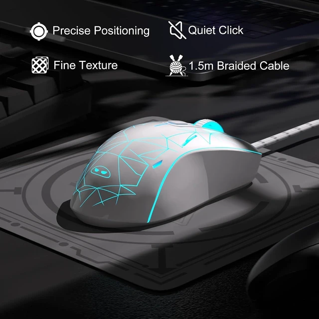 Alt view image 3 of 7 - MageGee G6 Wired Gaming Mouse, Ergonomic USB Optical Mouse with 7 Colors Breathing LED Backlit, 6 Adjustable Speed Levels from 600 to 3200 for Laptop PC Computer Games & Work, White