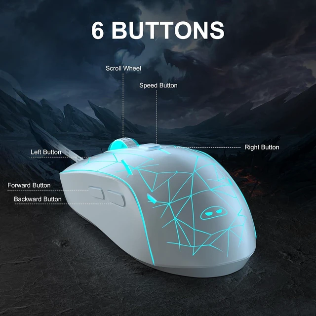 Alt view image 4 of 7 - MageGee G6 Wired Gaming Mouse, Ergonomic USB Optical Mouse with 7 Colors Breathing LED Backlit, 6 Adjustable Speed Levels from 600 to 3200 for Laptop PC Computer Games & Work, White
