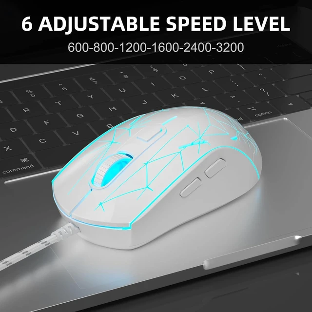 Alt view image 5 of 7 - MageGee G6 Wired Gaming Mouse, Ergonomic USB Optical Mouse with 7 Colors Breathing LED Backlit, 6 Adjustable Speed Levels from 600 to 3200 for Laptop PC Computer Games & Work, White