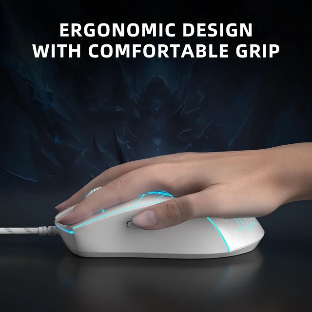 Alt view image 6 of 7 - MageGee G6 Wired Gaming Mouse, Ergonomic USB Optical Mouse with 7 Colors Breathing LED Backlit, 6 Adjustable Speed Levels from 600 to 3200 for Laptop PC Computer Games & Work, White