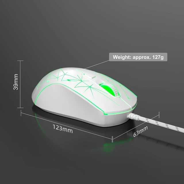 Alt view image 7 of 7 - MageGee G6 Wired Gaming Mouse, Ergonomic USB Optical Mouse with 7 Colors Breathing LED Backlit, 6 Adjustable Speed Levels from 600 to 3200 for Laptop PC Computer Games & Work, White
