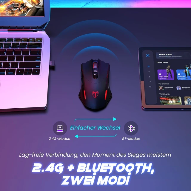 Alt view image 2 of 7 - RisoPhy PC400 Wireless Gaming Mouse with 8000 DPI, 2.4G & Bluetooth Dual Mode Connection - Ergonomic Design, 7 Programmable Buttons, RGB backlighting, Precision Sensor for PC and Gaming