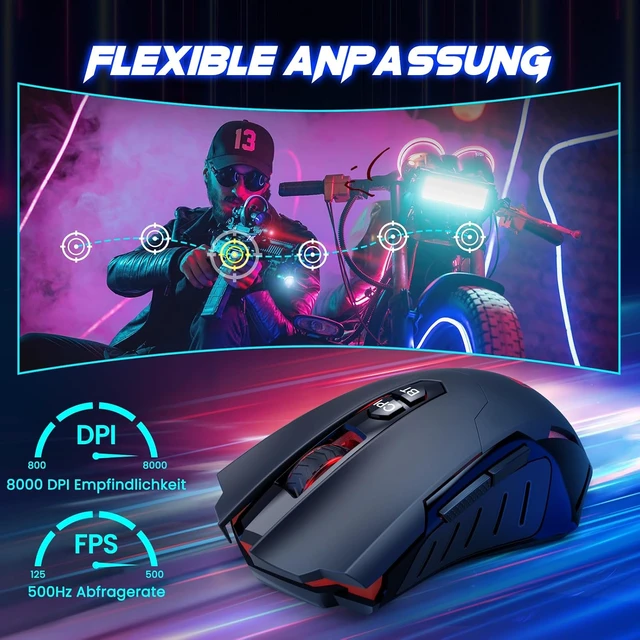Alt view image 3 of 7 - RisoPhy PC400 Wireless Gaming Mouse with 8000 DPI, 2.4G & Bluetooth Dual Mode Connection - Ergonomic Design, 7 Programmable Buttons, RGB backlighting, Precision Sensor for PC and Gaming