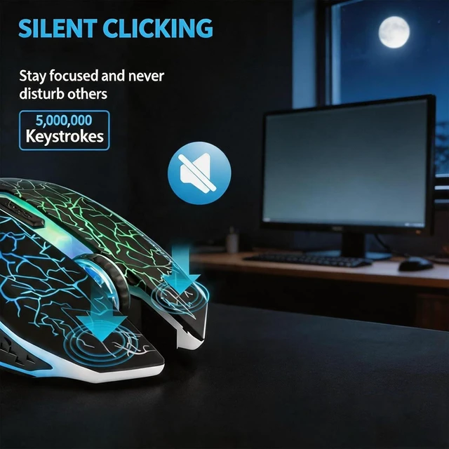 Alt view image 2 of 6 - TENMOS M2 Wireless Gaming Mouse, Silent Rechargeable Computer Mice-Black