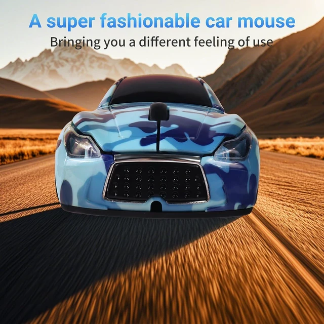 Alt view image 3 of 6 - elec Space Wireless Car Mouse with LED Headlights, 2.4G Unique Car Mouse for Kids, 1600 DPI Cute Gaming Mouse for Laptop PC Computer - Navy Blue