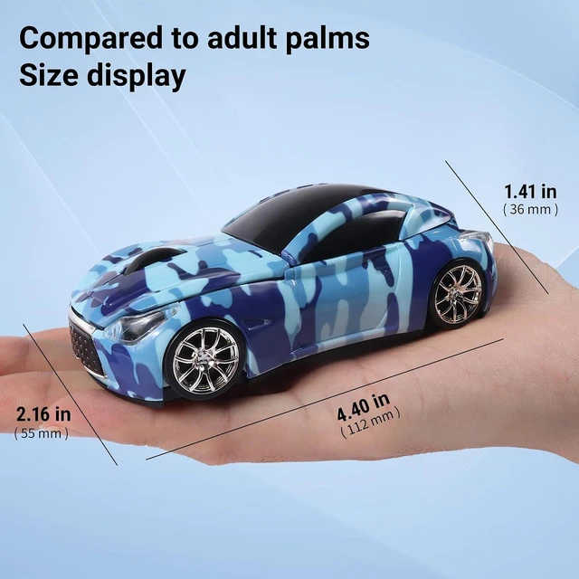 Alt view image 6 of 6 - elec Space Wireless Car Mouse with LED Headlights, 2.4G Unique Car Mouse for Kids, 1600 DPI Cute Gaming Mouse for Laptop PC Computer - Navy Blue