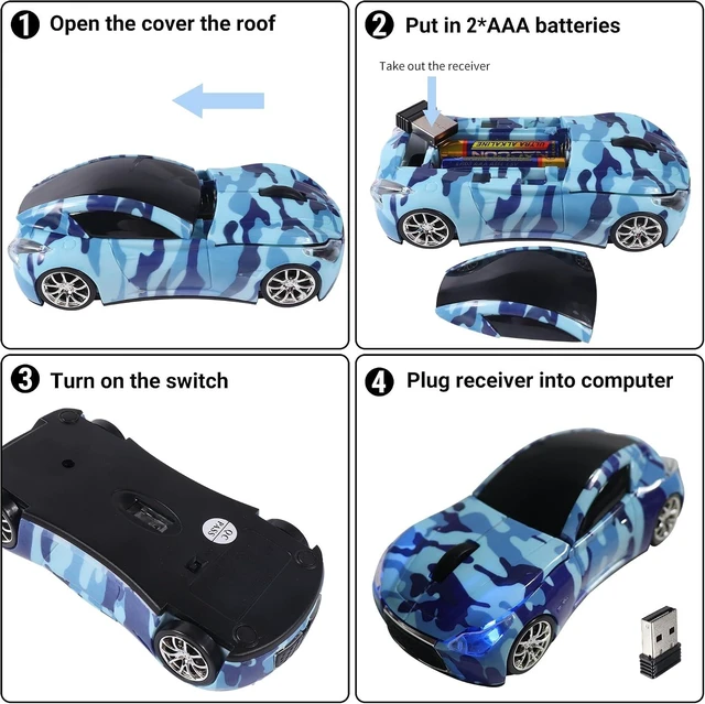 Alt view image 5 of 6 - elec Space Wireless Car Mouse with LED Headlights, 2.4G Unique Car Mouse for Kids, 1600 DPI Cute Gaming Mouse for Laptop PC Computer - Navy Blue