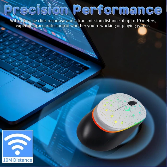 Alt view image 6 of 6 - elec Space Bluetooth Wireless Mouse with Starry Sky RGB Backlight& Gradient Breathing Light - Ergonomic Dual Mode Rechargeable Mouse, Type-C Charging - Perfect for Office, Gaming & Travel (White)