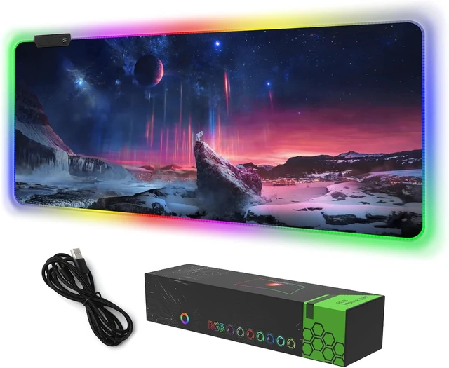 Main image of RGB Gaming Mouse Pad, DINKY Large Extended Soft Led Mouse Pad with 14 Lighting Modes, Water Resist Keyboard Pad, Computer Keyboard Mousepads Mat 35.4×15.8 inches-Sky Space