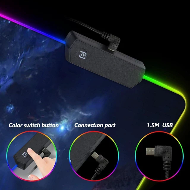 Alt view image 3 of 7 - RGB Gaming Mouse Pad, DINKY Large Extended Soft Led Mouse Pad with 14 Lighting Modes, Water Resist Keyboard Pad, Computer Keyboard Mousepads Mat 35.4×15.8 inches-Sky Space