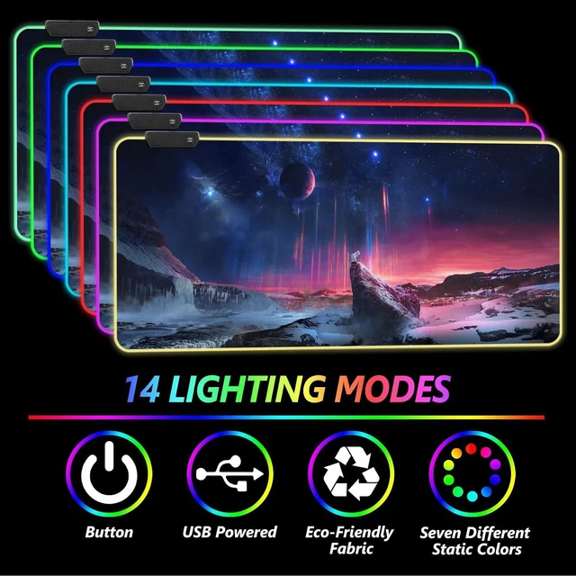 Alt view image 2 of 7 - RGB Gaming Mouse Pad, DINKY Large Extended Soft Led Mouse Pad with 14 Lighting Modes, Water Resist Keyboard Pad, Computer Keyboard Mousepads Mat 35.4×15.8 inches-Sky Space