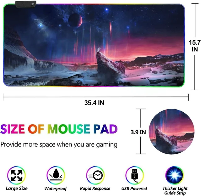 Alt view image 4 of 7 - RGB Gaming Mouse Pad, DINKY Large Extended Soft Led Mouse Pad with 14 Lighting Modes, Water Resist Keyboard Pad, Computer Keyboard Mousepads Mat 35.4×15.8 inches-Sky Space