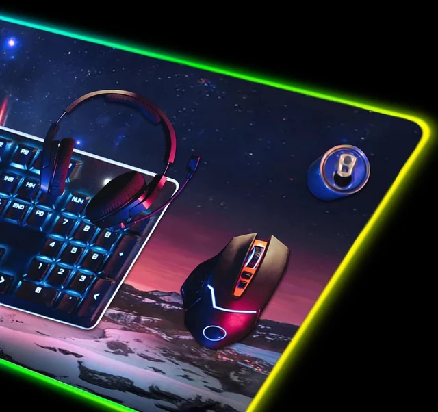 Alt view image 6 of 7 - RGB Gaming Mouse Pad, DINKY Large Extended Soft Led Mouse Pad with 14 Lighting Modes, Water Resist Keyboard Pad, Computer Keyboard Mousepads Mat 35.4×15.8 inches-Sky Space