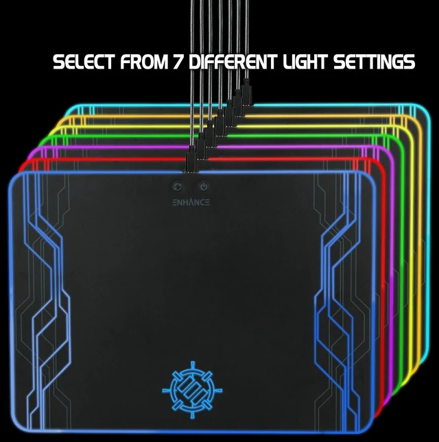 Alt view image 3 of 7 - ENHANCE LED Gaming Mouse Pad RGB - Hard Mouse Pad with 7 Light Up Modes and Brightness Controls - Large Surface (13.75 x 9.8 in) with Glowing Lights and Rubber Non-Slip Grip for Desktop Gamers