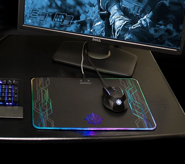 Alt view image 7 of 7 - ENHANCE LED Gaming Mouse Pad RGB - Hard Mouse Pad with 7 Light Up Modes and Brightness Controls - Large Surface (13.75 x 9.8 in) with Glowing Lights and Rubber Non-Slip Grip for Desktop Gamers