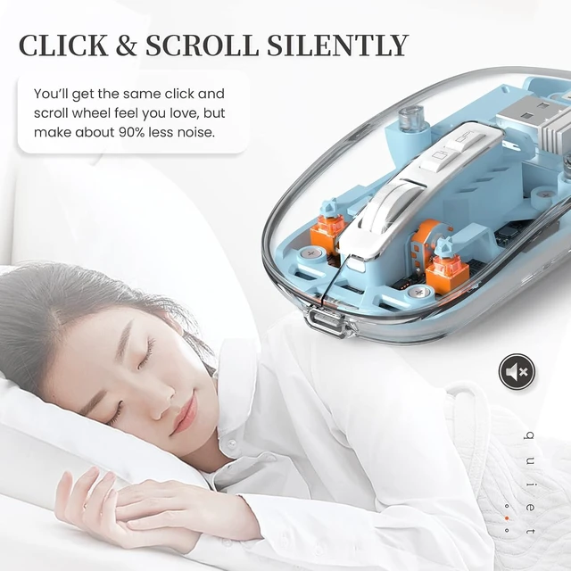 Alt view image 6 of 7 - AJAZZ Wireless Bluetooth5.1&2.4G Mini Lightweight Mouse,Transparent Clear Cool,Rechargeable Silent Computer Mice,Nano USB C Receiver,LED Battery Magic Silm for Office/PC/Mac/Laptop/Apple/ipad(Blue)