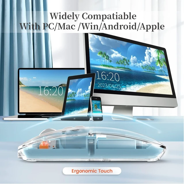 Alt view image 4 of 7 - AJAZZ Wireless Bluetooth5.1&2.4G Mini Lightweight Mouse,Transparent Clear Cool,Rechargeable Silent Computer Mice,Nano USB C Receiver,LED Battery Magic Silm for Office/PC/Mac/Laptop/Apple/ipad(Blue)