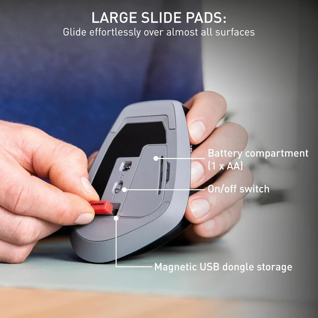 Alt view image 7 of 7 - Cherry Stream Mouse Comfort, Wireless Ergonomic Mouse with Rubberized Thumb Rest, for Right-Handers, 2.4 GHz, 6 Whisper-Quiet Buttons, Battery-Powered, White