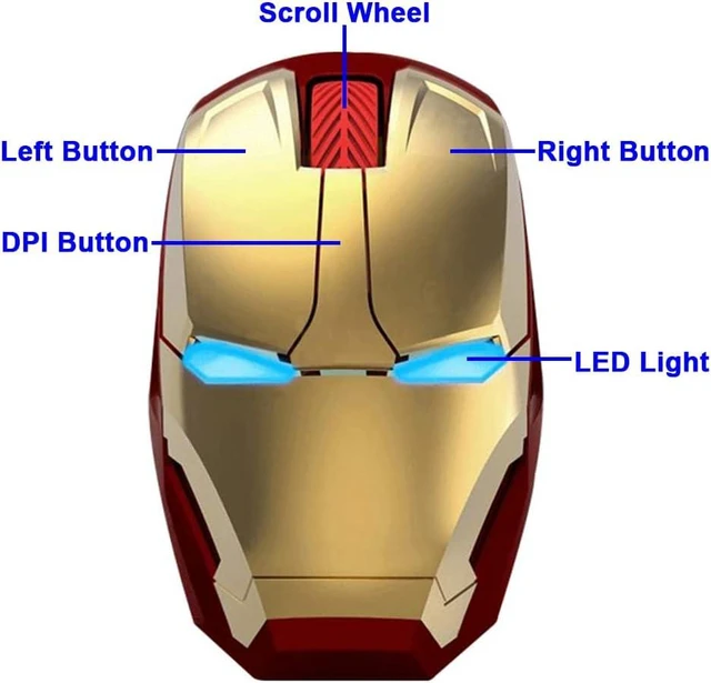 Alt view image 6 of 7 - Wireless Iron Man Mouse 2.4G Optical Computer Mouse for Desktop Laptop PC Mac (Gold)