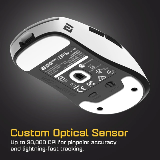 Alt view image 4 of 7 - ENDGAME GEAR OP1w 4k v2 Wireless Gaming Mouse White 30K DPI Optical Sensor, 4000Hz Polling, Hot-Swappable Switches & Claw-Grip Design