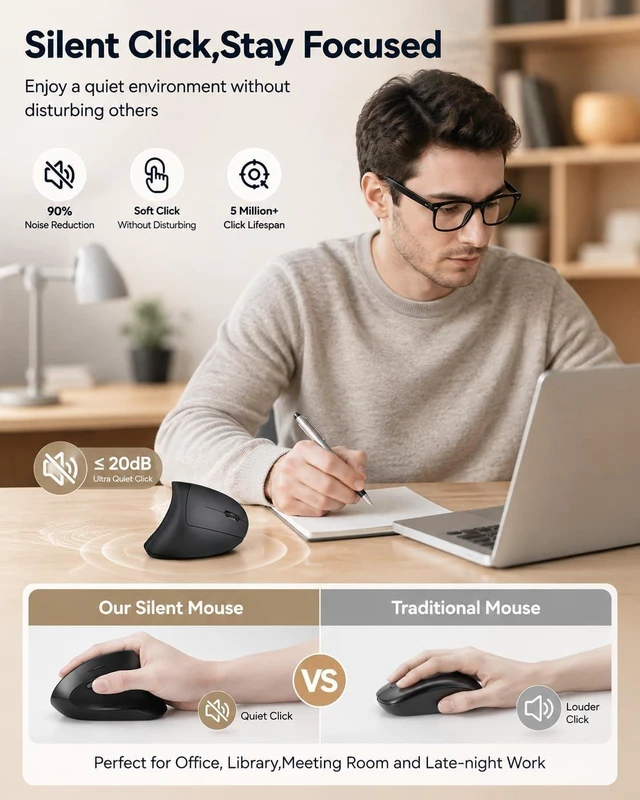Alt view image 3 of 7 - TECKNET 2.4G Wireless Ergonomic Vertical Mouse(USB Receiver, Rechargeable)