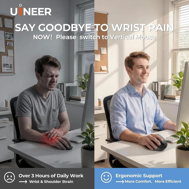 Alt view image 3 of 7 - Uineer Vertical Ergonomic Mouse, Wireless Bluetooth Mouse, 3-Device