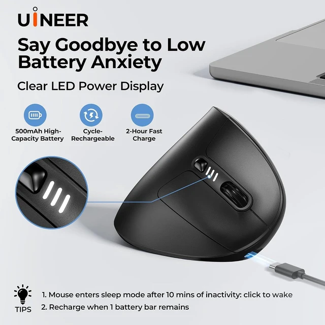 Alt view image 5 of 7 - Uineer Vertical Ergonomic Mouse, Wireless Bluetooth Mouse, 3-Device