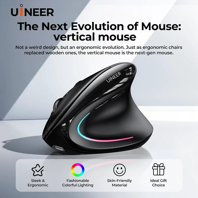 Alt view image 7 of 7 - Uineer Vertical Ergonomic Mouse, Wireless Bluetooth Mouse, 3-Device