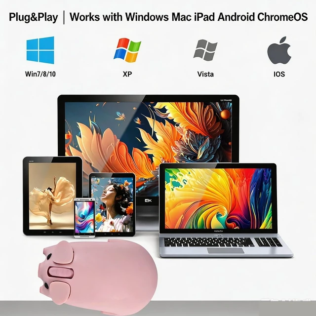 Alt view image 6 of 7 - Wireless Mouse Pink Cute Pig Design Bluetooth Dual Mode Portable Compact Lightweight Silent Optical Kawaii Mice for PC Laptop Computer Tablet Macbook Pro/Air Kids Girls Student Home School Office Gift