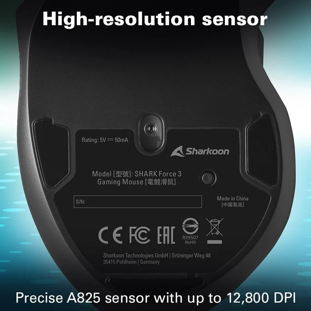 Alt view image 6 of 7 - Sharkoon Shark Force 3 USB Wired Gaming Mouse, Black