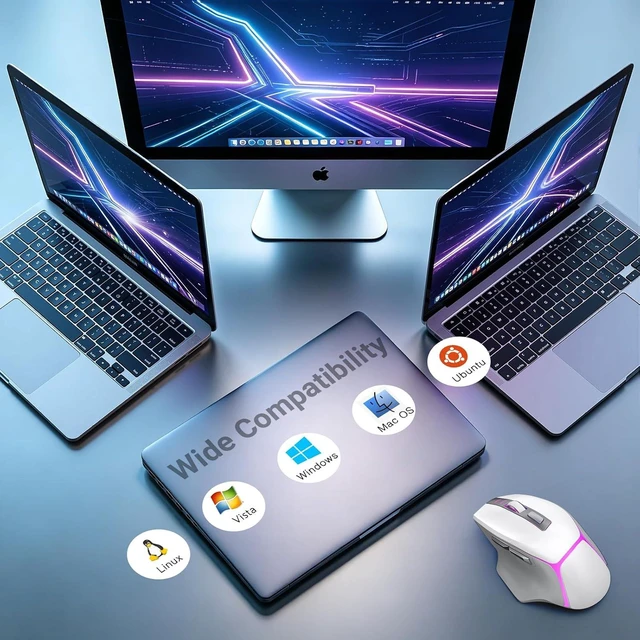 Alt view image 7 of 7 - Bluetooth Wireless Gaming Mouse for Mac & iPad, White 12500 DPI RGB Mouse with Tri-Mode (2.4G/USB-C/Wired), Rechargeable Ergonomic Computer Mice for Laptop, PC & Apple Devices