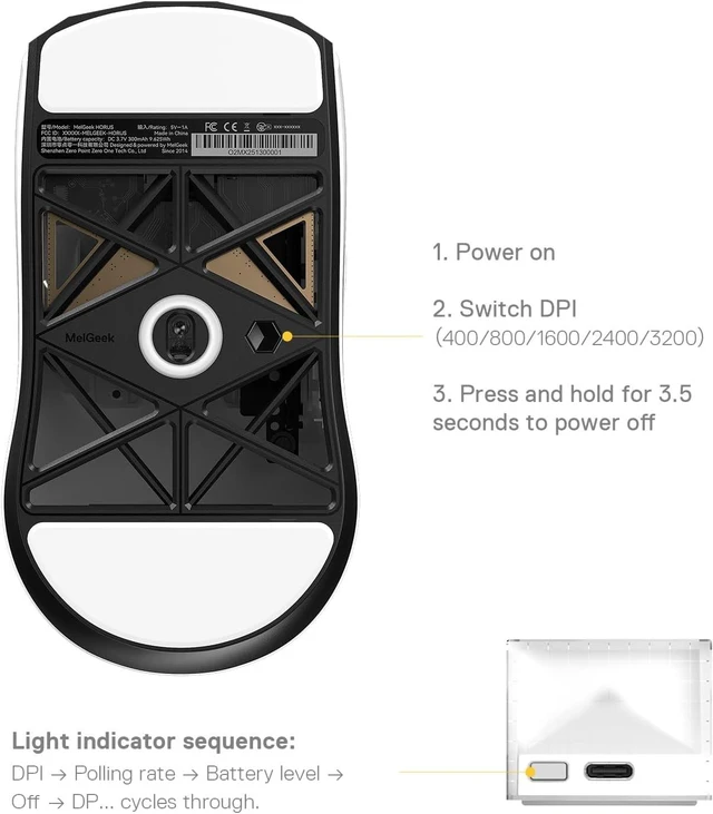 Alt view image 7 of 7 - MelGeek Horus Ultra-Lightweight Wireless Gaming Mouse for PC/MAC