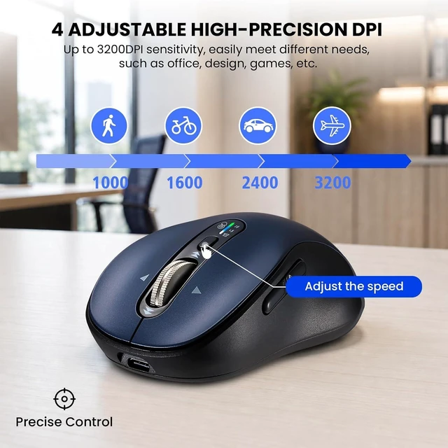 Alt view image 5 of 7 - INFINMIND Bluetooth Wireless Mouse for Laptop,USB+BT×2,USB-C Charging,Quiet Multi Device Mouse,Metal 4-Way Super Scrolling,± 3200 DPI,9 Buttons,Ergo Computer Cordless Mice,for iPad/Tablet/Mac/PC/Phone