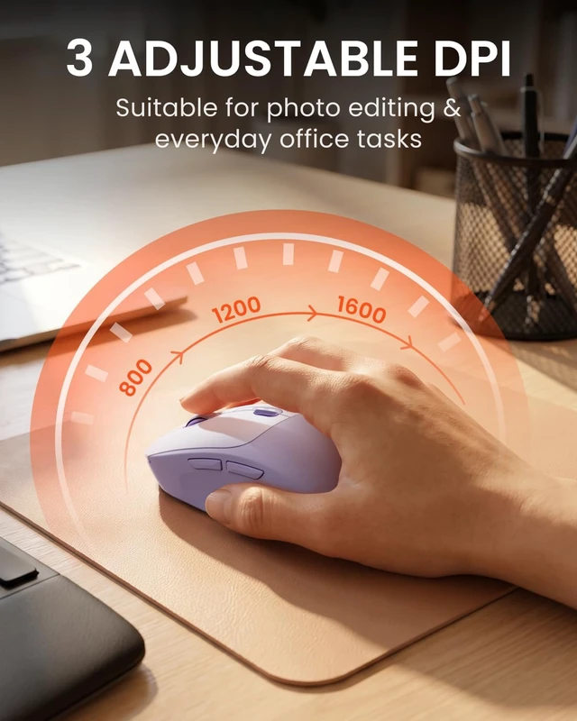 Alt view image 6 of 7 - Dual-Mode Bluetooth Wireless Mouse with Visible Battery Indicator - Purple
