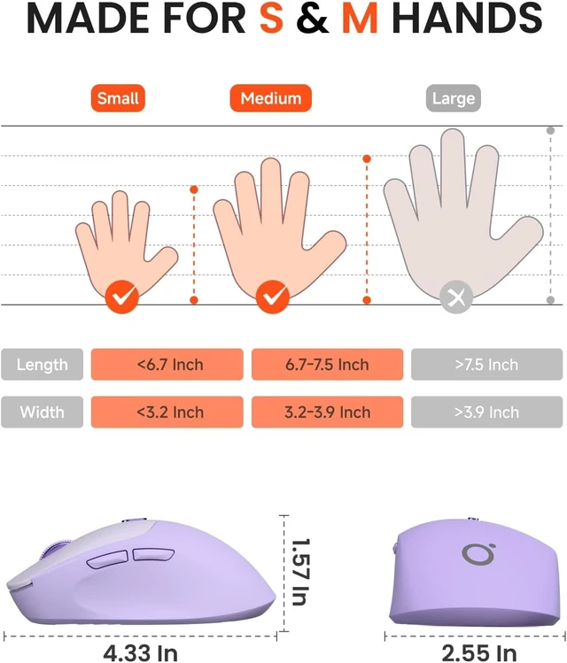 Alt view image 3 of 7 - Dual-Mode Bluetooth Wireless Mouse with Visible Battery Indicator - Purple