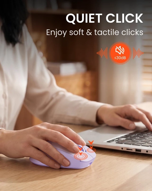 Alt view image 7 of 7 - Dual-Mode Bluetooth Wireless Mouse with Visible Battery Indicator - Purple