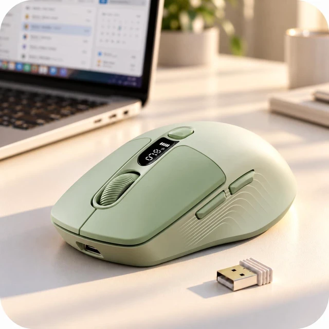 Main image of Wireless Mouse with LED Display for Laptop, Rechargeable, Quiet - Green