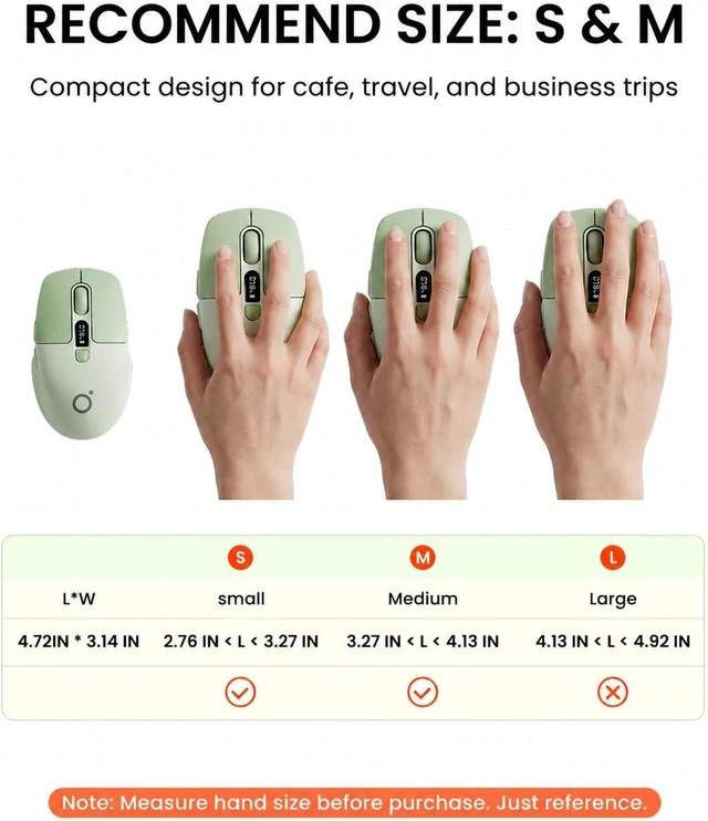 Alt view image 3 of 7 - Wireless Mouse with LED Display for Laptop, Rechargeable, Quiet - Green