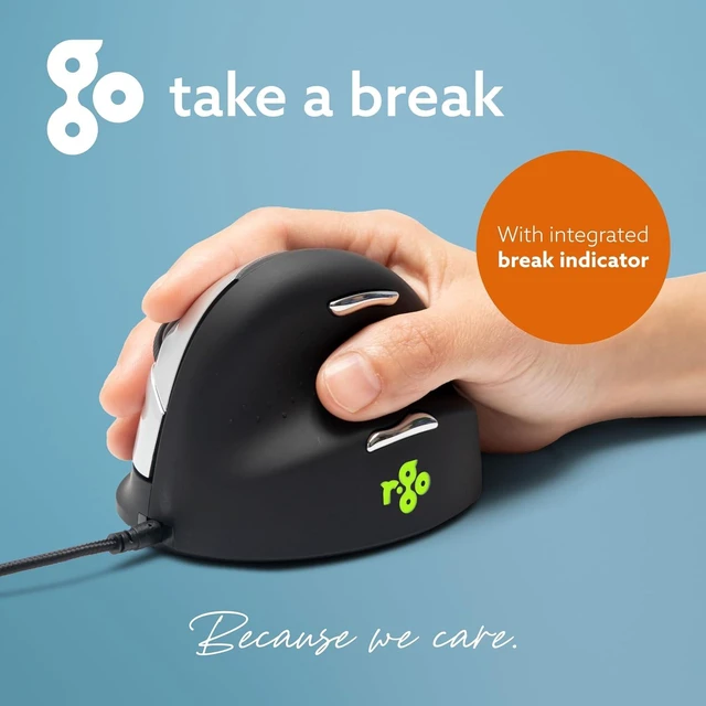 Alt view image 7 of 7 - R-Go HE Ergonomic Mouse, with Break Software, USB-C Wired (with USB-A Converter), Vertical Design, Anti-Carpal Tunnel, Silent Click, Customisable Buttons, Compatible for Windows/Mac OS, Black/Silver