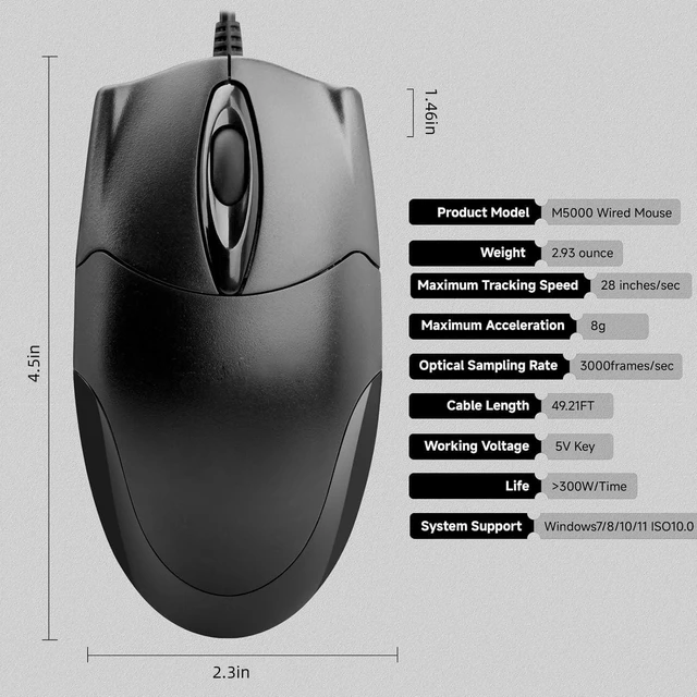 Alt view image 7 of 7 - ONE-UP (6Pack) Wired Office Mouse, USB Interface, Ergonomic Design, 3-Button Optical Mouse,1000DPI, Compatible with Windows/Mac Laptops and Desktops, Suitable for Office and Home Use - Black