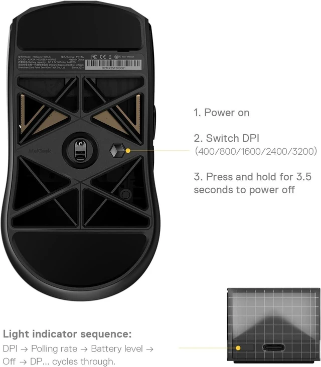 Alt view image 7 of 7 - MelGeek Horus Ultra-Lightweight Wireless Gaming Mouse for PC/MAC