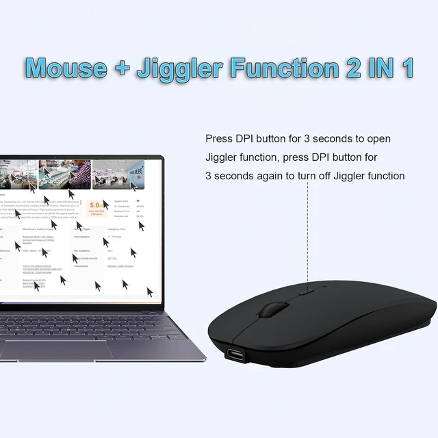 Alt view image 2 of 7 - SUNGI Bluetooth Mouse for Laptop/MacBook/iPad/Android PC,Rechargable Quiet Slim Wireless Mouse with Jiggler for Windows/Linux/Tablet,Black