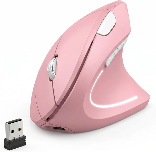 Main image of Ergonomic Vertical Wireless Mouse Stylish Rechargeable 2.4G Optical Mice Cordless Mouse with USB Receiver, 800/1200 /1600 DPI, 5 Buttons for Laptop,PC,Mac,Computer (Pink)