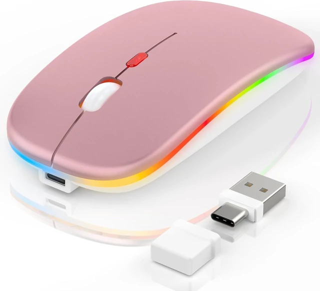 Main image of Mouse for MacBook, LED Bluetooth Wireless Mouse for MacBook Air PC iPad, Silent Rechargeable Mice 3 Mode Bluetooth 5.2 & 2.4G USB-A/USB-C Receiver, Portable Mouse with Jiggler Mode, Rose Gold