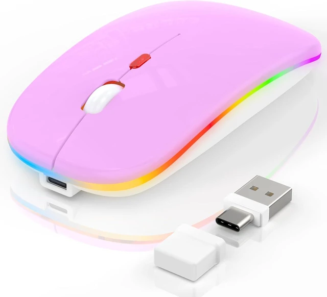 Main image of LED Wireless Mouse, RGB Rechargeable Bluetooth Wireless Mouse for MacBook Pro Air Mac iPad PC Laptop, Silent Optical USB C Mice with Jiggler Mouse Mover for Keep Computer Awake, Purple