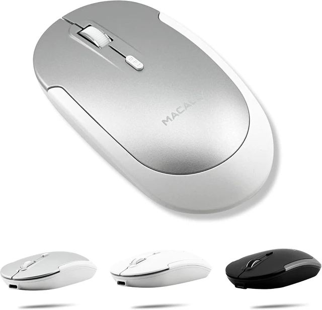 Main image of Macally Wireless Bluetooth Mouse for Mac, MacBook Pro/Air, iPad, and PC - Comfortable and Quiet Compatible Wireless Apple Mouse - Rechargeable Battery - Silver